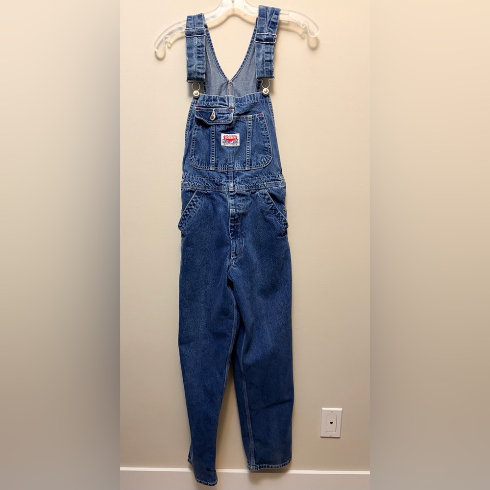 IKEDA Blue Denim Overalls Adjustable Strap Tapered Leg Utility - Picture 2 of 13